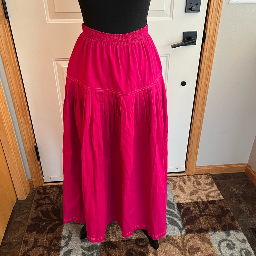 Vintage NEW Gene Ewing Fushia pink prairie flowy logo elastic waist skirt. Small